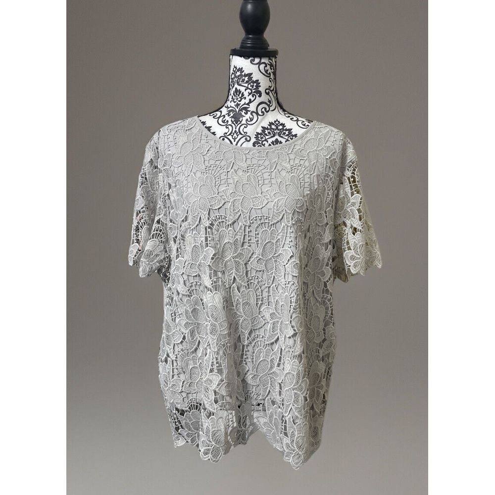 NWT New Women's Philosophy Grey Crochet Short Sleeve Blouse Top Size XXL